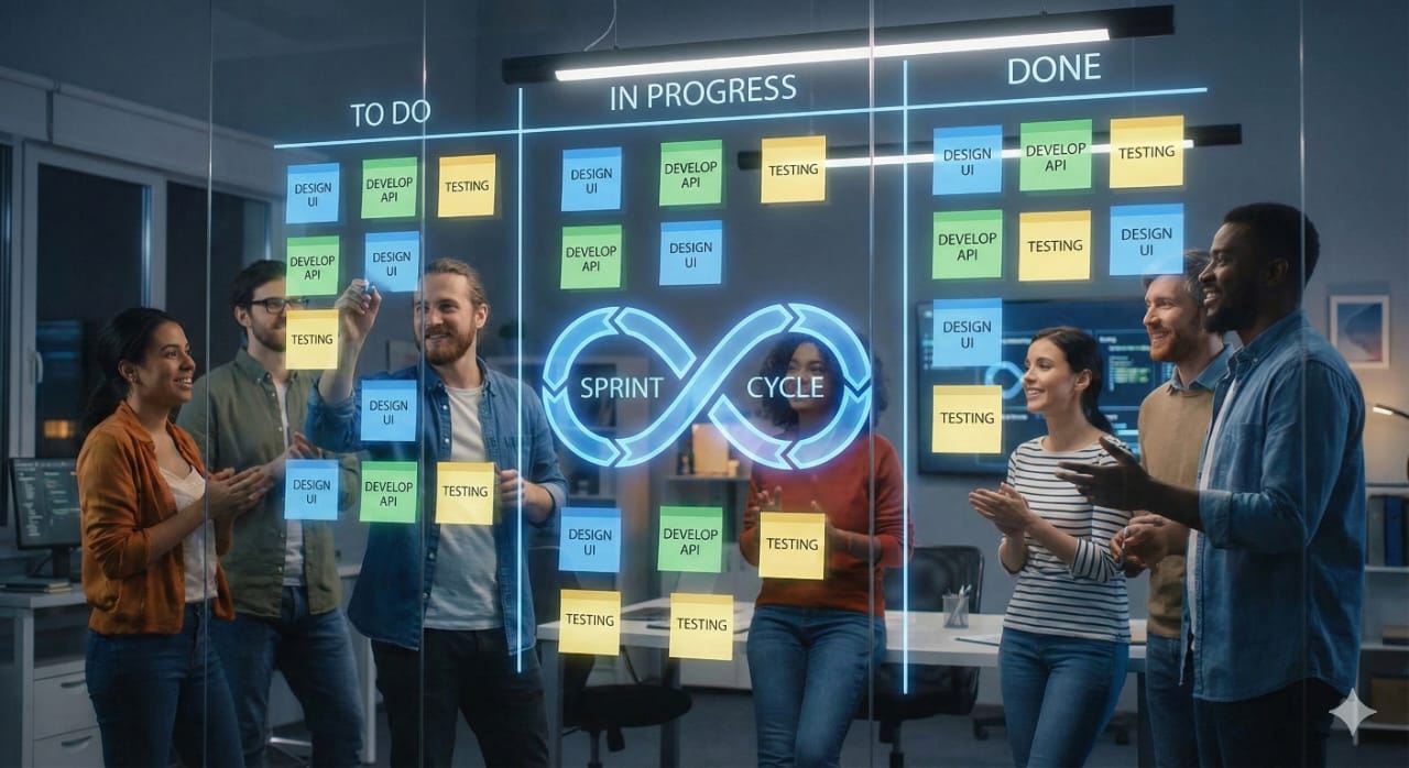Agile Scrum Board and Sprint Cycle Visualization